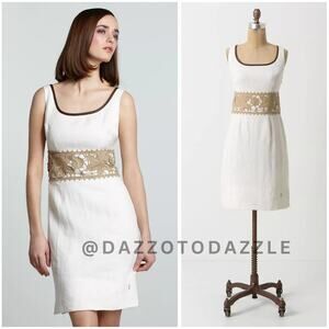 ANTHROPOLOGIE Koto Bolofo Devonshire 100% Linen Embroidered Dress | 6